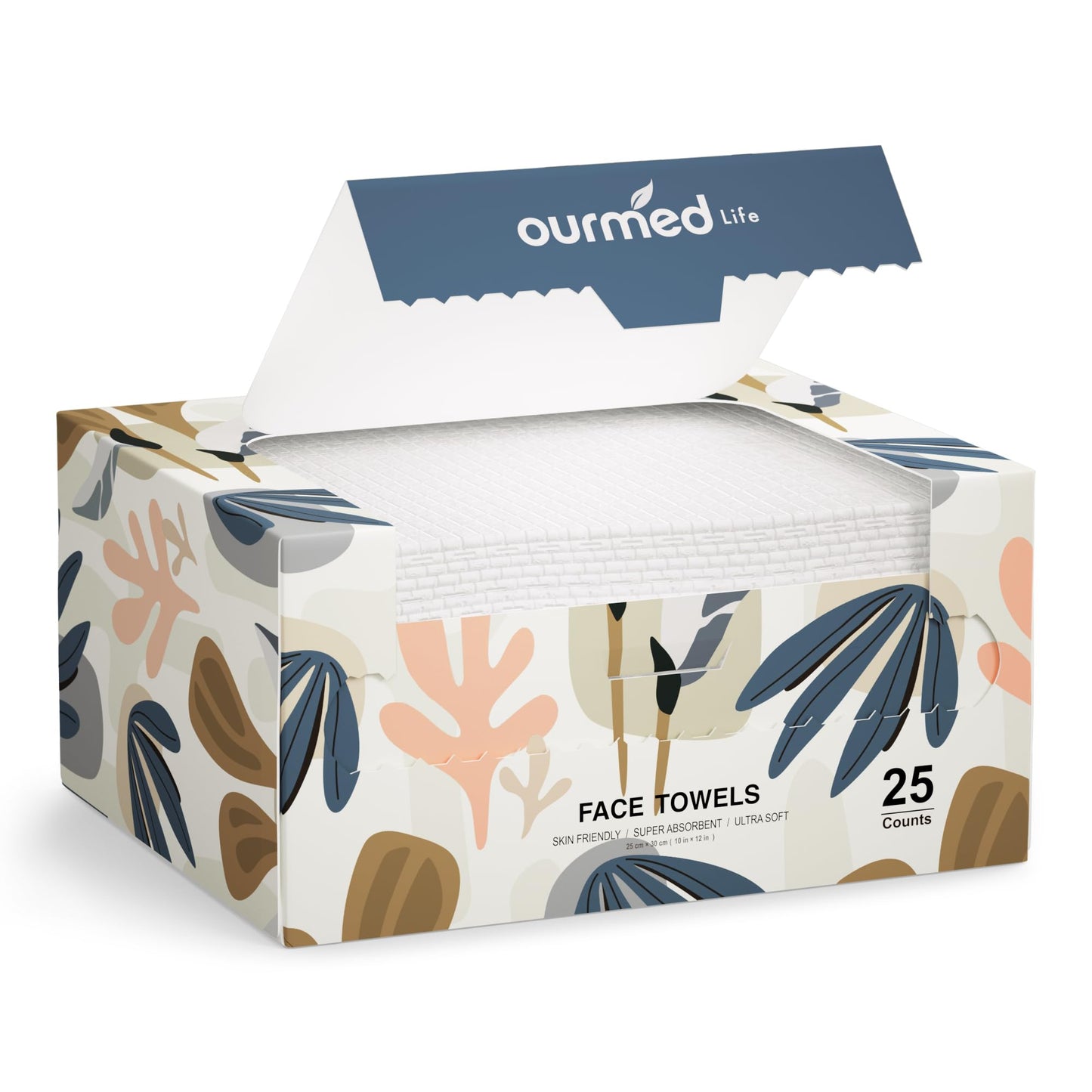 Ourmed Life Face Towels, Disposable Biodegradable Facial Towels for Sensitive Skin, Lint- free Face Wipes for Washing Face, Skincare and Makeup Remover, Dry Wipes, 10"×12" Extra Large, 50 Count