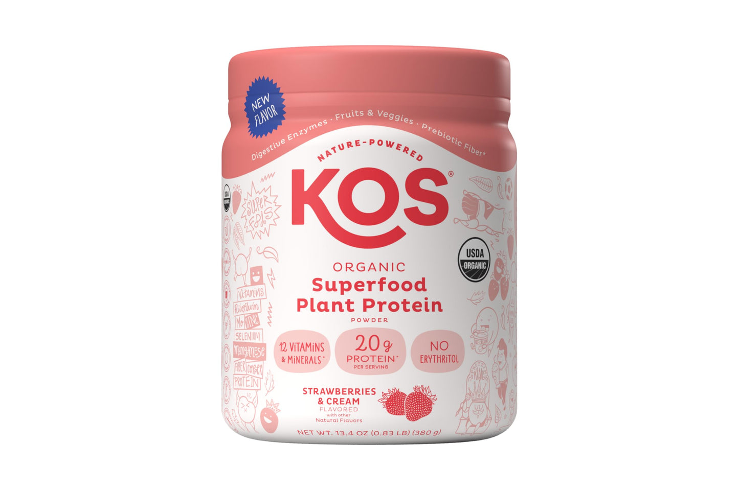 KOS Vegan Protein Powder Erythritol Free, Vanilla USDA Organic - Pea Protein Blend, Plant Based Superfood Rich in Vitamins & Minerals - Keto, Dairy Free - Meal Replacement for Women & Men, 28 Servings