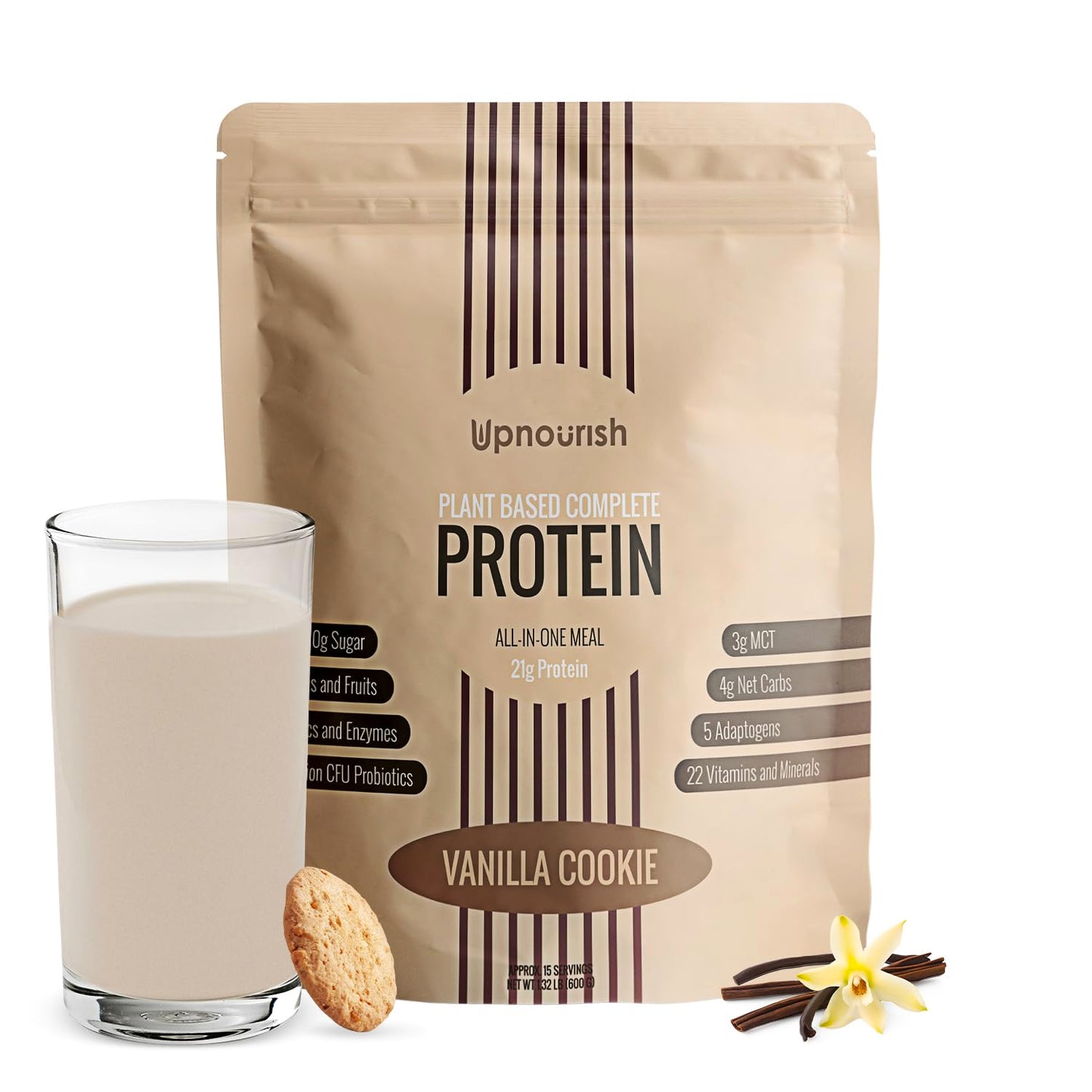 UpNourish Chocolate Vegan Protein Powder 54 Superfoods Powder,1.5 Billion CFU Probiotics 21g Plant Based Protein,No Sugar No Dairy No GMO Dairy Free,Meal Replacement Shake Keto-Friendly Low-Carb Diet,15 Servings