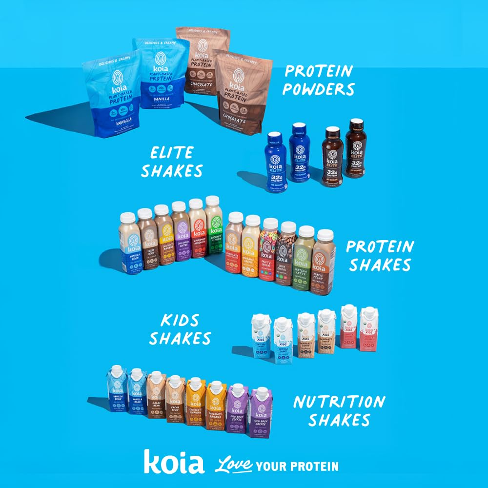 Koia Elite Plant Based Protein Shake, Vanilla, 32g Protein, 4g Sugar, 6g Prebiotic Fiber, Pre & Post Workout Nutritional Drink, No Seed Oils, Dairy-Free, Gluten-Free, Non-GMO, 12 Fl Oz (Pack of 12)