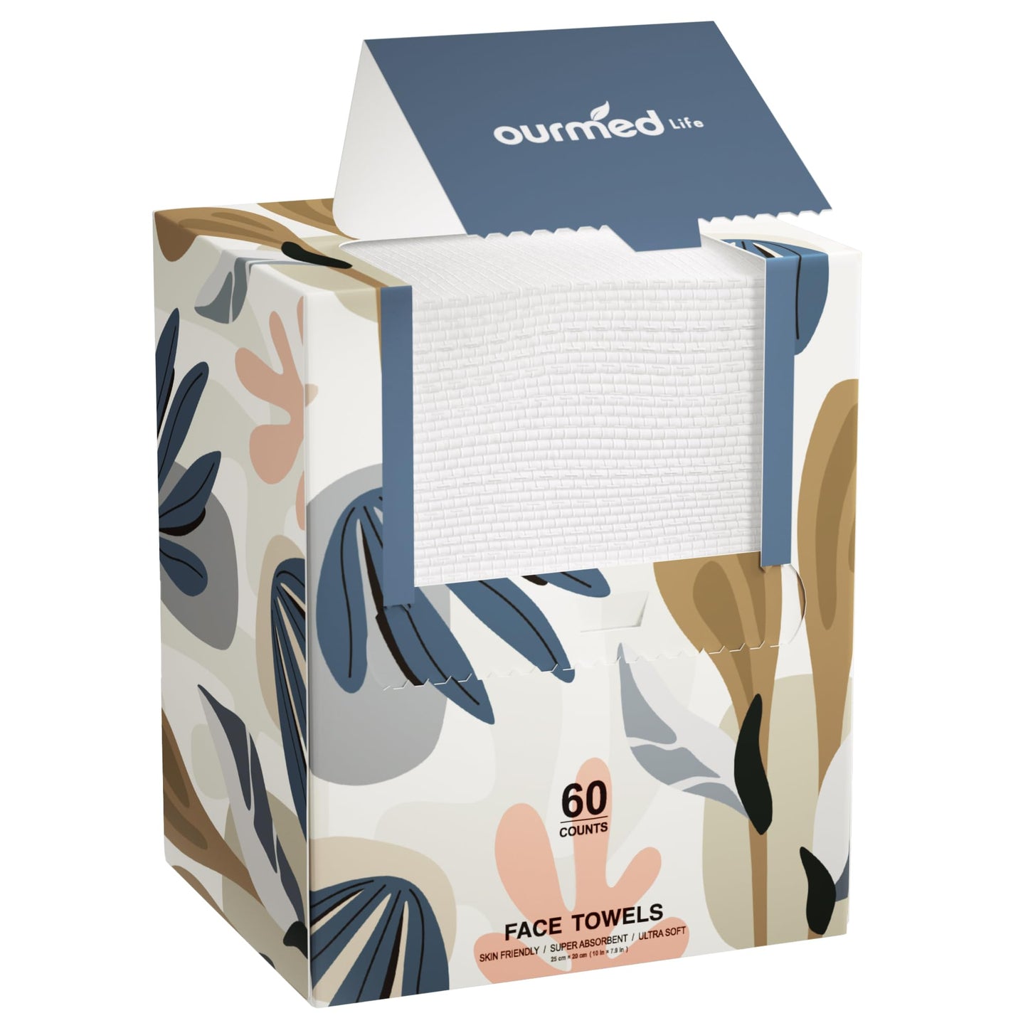 Ourmed Life Face Towels, Disposable Biodegradable Facial Towels for Sensitive Skin, Lint- free Face Wipes for Washing Face, Skincare and Makeup Remover, Dry Wipes, 10"×12" Extra Large, 50 Count