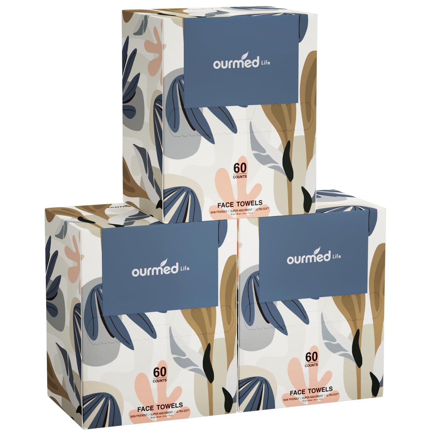 Ourmed Life Face Towels, Disposable Biodegradable Facial Towels for Sensitive Skin, Lint- free Face Wipes for Washing Face, Skincare and Makeup Remover, Dry Wipes, 10"×12" Extra Large, 50 Count