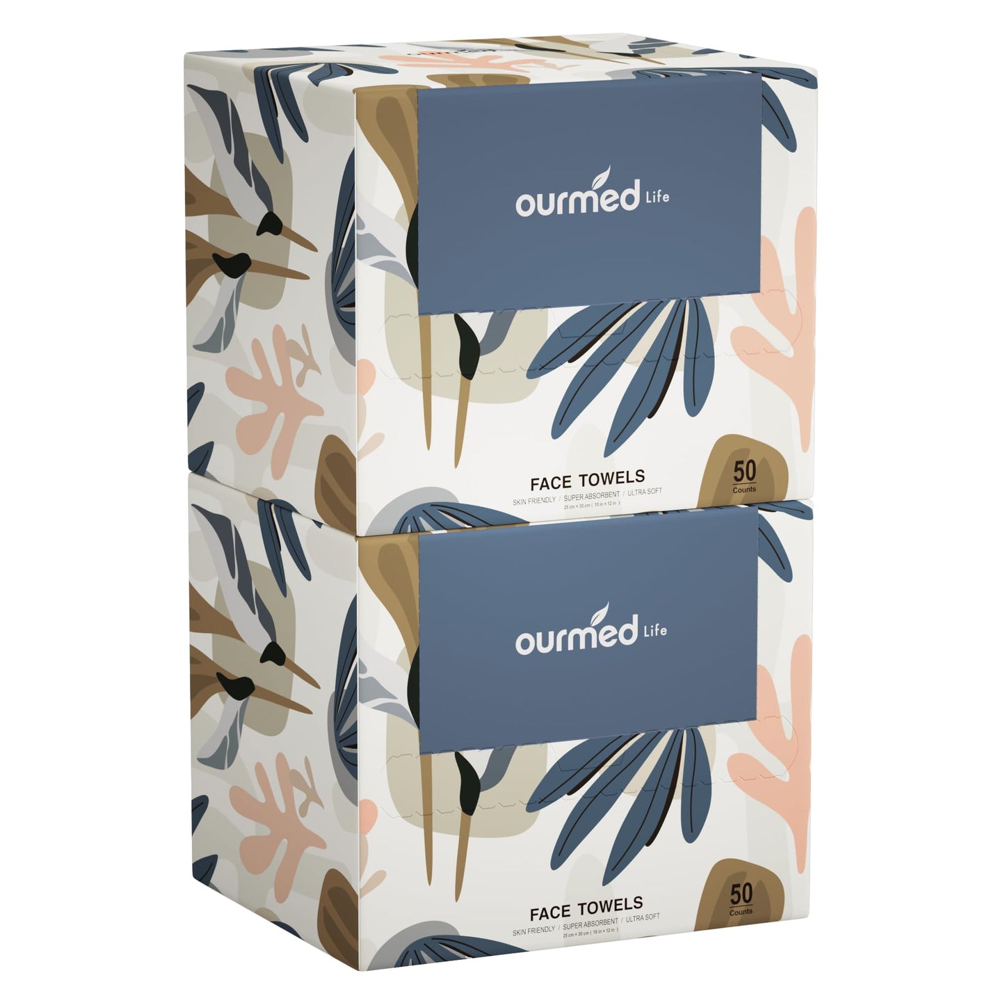 Ourmed Life Face Towels, Disposable Biodegradable Facial Towels for Sensitive Skin, Lint- free Face Wipes for Washing Face, Skincare and Makeup Remover, Dry Wipes, 10"×12" Extra Large, 50 Count