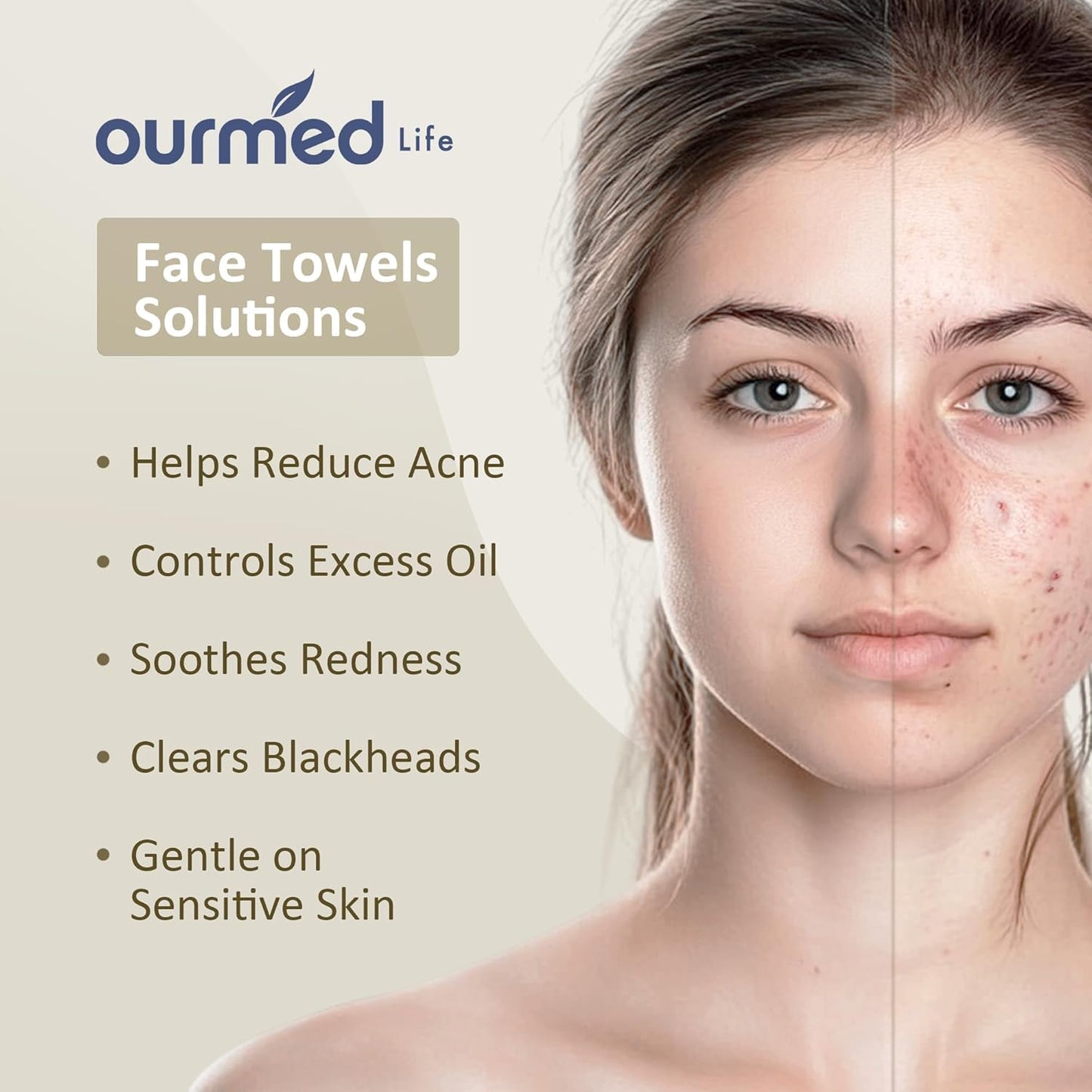 Ourmed Life Face Towels, Disposable Biodegradable Facial Towels for Sensitive Skin, Lint- free Face Wipes for Washing Face, Skincare and Makeup Remover, Dry Wipes, 10"×12" Extra Large, 50 Count