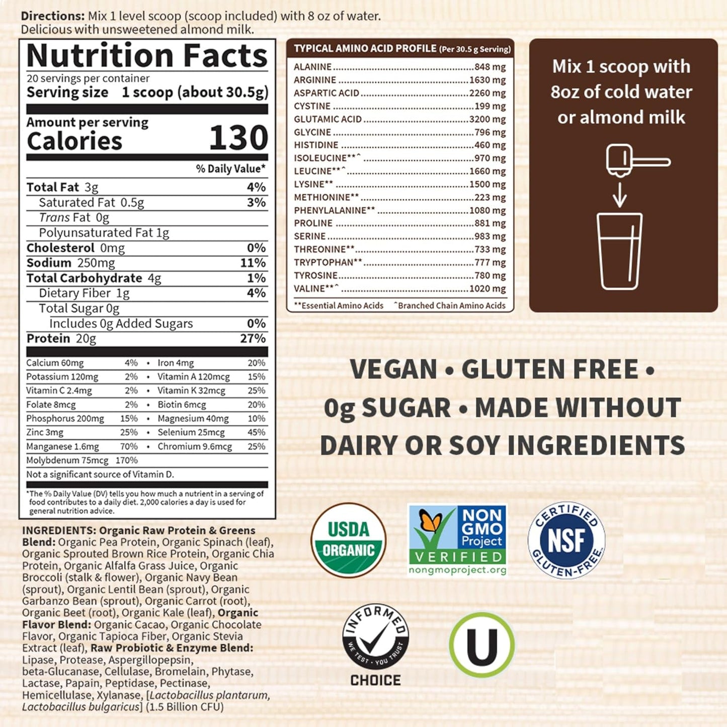 Garden of Life Raw Organic Protein & Greens Powder, Chocolate, 20 Servings